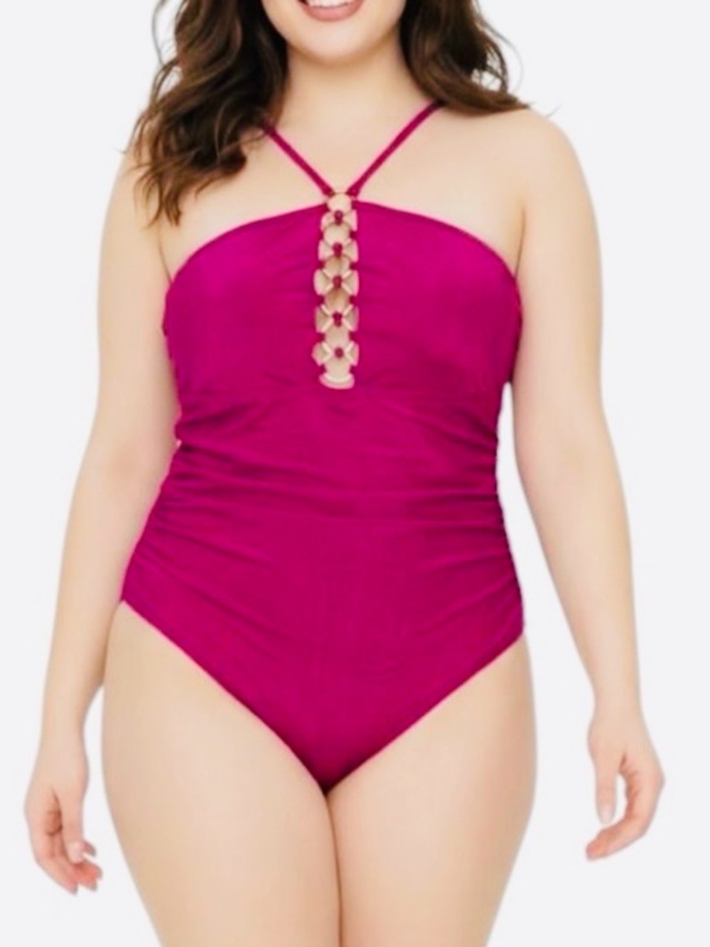 Catherine Malandrino NWT Fuchsia 1-Piece Swimwear with Front Accent, Size M